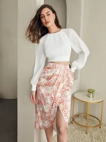 SHEIN Top con abertura con cordón trasero de manga raglán - Blanco - Ver 5