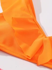 Tween Girl Tropical Print Ruffle Trim Bikini Set Summer Beach - Multicolor - View 3