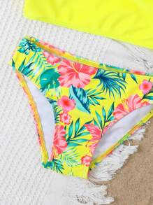 SHEIN Young Girl 3packs Random Tropical Print Frill Trim Bikini Set Summer Beach - Multicolor - View 3