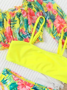 SHEIN Young Girl 3packs Random Tropical Print Frill Trim Bikini Set Summer Beach - Multicolor - View 4