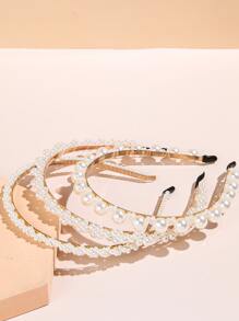 3pcs Faux Pearl Decor Hair Hoop - White - View 3
