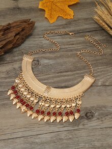 1條時尚誇張的長流蘇項鍊和2對嵌入樹脂項鍊的耳環，女士珠寶 - 金黃色 - 查看 2