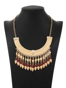 1條時尚誇張的長流蘇項鍊和2對嵌入樹脂項鍊的耳環，女士珠寶 - 金黃色 - 查看 3