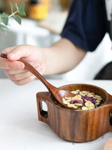 1 件可重复使用的木制汤匙，精致的纯色可洗晚餐勺学校用品，圣诞礼物 - 棕色 - 查看 2