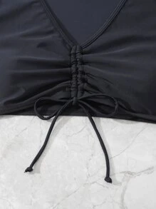 SHEIN Swim Summer Beach Drawstring Front Bikini Top - Black - View 5