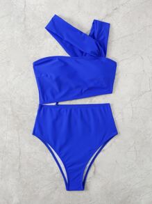 SHEIN Swim Summer Beach Cut-Out One Piece Swimsuit - Royal Blue - View 4