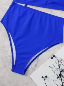 SHEIN Swim Summer Beach Cut-Out One Piece Swimsuit - Royal Blue - View 6