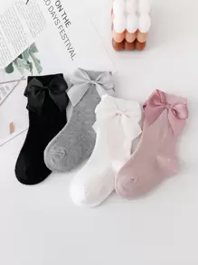 Niños 4 pares Calcetines de tripulación con diseño de lazo - Multicolor - Ver 1