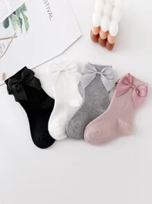 Niños 4 pares Calcetines de tripulación con diseño de lazo - Multicolor - Ver 2