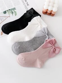 Niños 4 pares Calcetines de tripulación con diseño de lazo - Multicolor - Ver 4