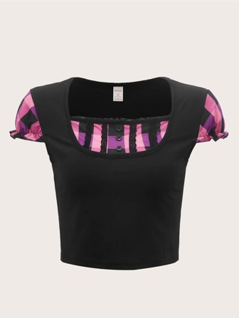 Maglietta a quadri manica ad aletta