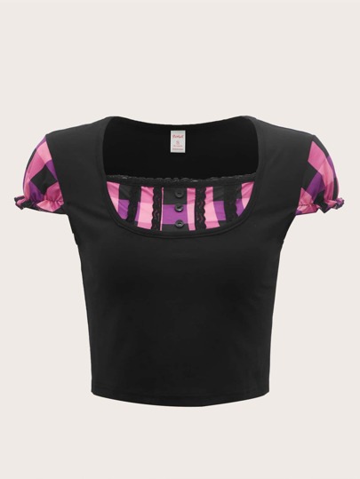 T-shirt à carreaux à mancherons