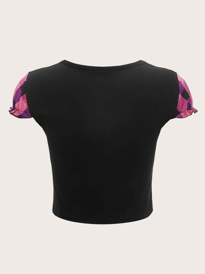 T-shirt à carreaux à mancherons