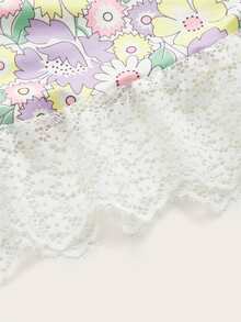 Floral Print Contrast Lace Ruched Bust Cami Dress - Multicolor - View 3