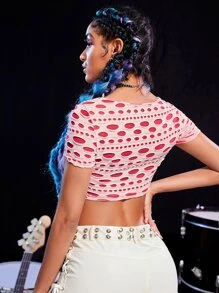 SHEIN Áo thun nữ Cắt ra Khối Màu Giải trí - Nhiều màu - Xem 2