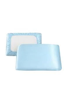 1雙素色彈性緞面枕套不附帶枕芯 - 淺藍色 - 查看 3