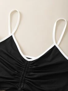 前抽繩撞色滾邊吊帶短上衣帶跑步短褲 - 黑色 - 查看 3