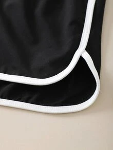 前抽繩撞色滾邊吊帶短上衣帶跑步短褲 - 黑色 - 查看 6