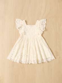 SHEIN Leap Crew 嬰兒方包蝴蝶袖蕾絲連衣裙 - 米色 - 查看 2