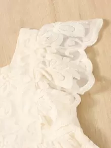 SHEIN Leap Crew 嬰兒方包蝴蝶袖蕾絲連衣裙 - 米色 - 查看 4