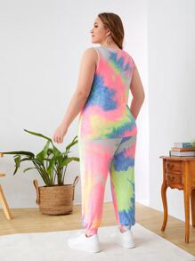 SHEIN 大碼紮染背心上衣和前繫帶衛褲 - 彩色 - 查看 2