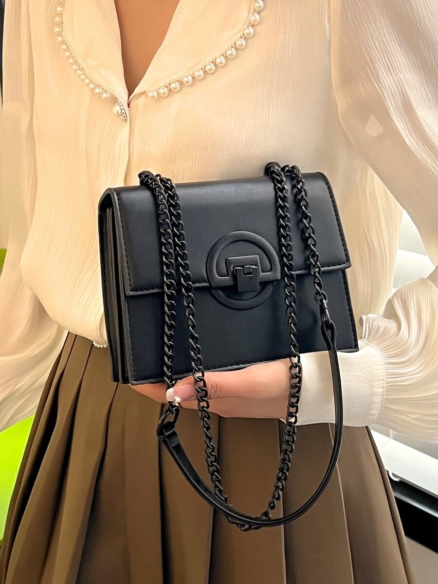迷你金属装饰翻盖链条方形包时尚扣装饰斜挎包方形翻盖单肩包女士手提包钱包，时尚女士商务休闲包，非常适合办公室、商务和工作