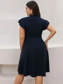 SHEIN LUNE Plus Tie Neck Ruffle Sleeve Dress