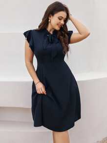 SHEIN LUNE Plus Tie Neck Ruffle Sleeve Dress