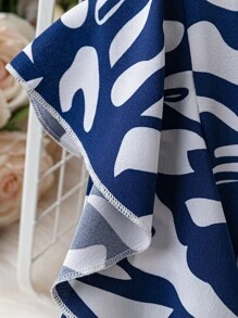 SHEIN LUNE Plus Allover Print Ruffle Trim Belted Dress - Blue and White - View 3