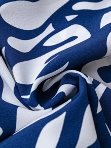 SHEIN LUNE Plus Allover Print Ruffle Trim Belted Dress - Blue and White - View 4