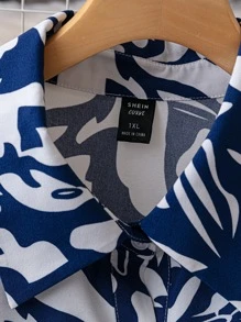 SHEIN LUNE Plus Allover Print Ruffle Trim Belted Dress - Blue and White - View 5