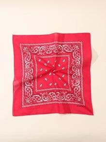 1 pieza Pañuelo cuadrado pequeño de 100% algodón con estampado de anacardo - Rojo - Ver 3