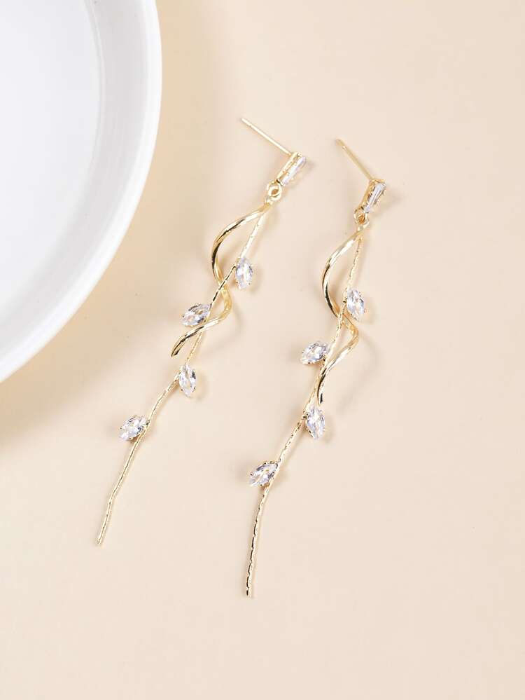 1 Pair Elegant Luxury Leaf, Star, Water Drop Shaped Chain Zirconia Tassel Earrings, Suitable For Women's Daily Wear, Weddings, Formal Events, Available In White, Black, Pink, Green, Blue, Multi-Color, Long Style
