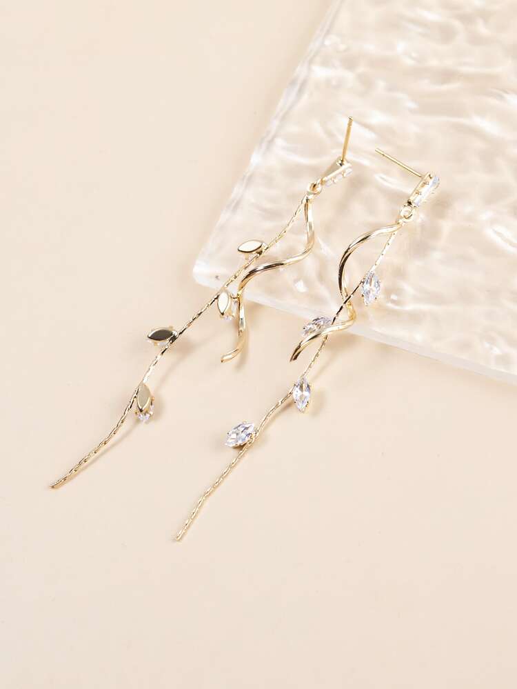 1 Pair Elegant Luxury Leaf, Star, Water Drop Shaped Chain Zirconia Tassel Earrings, Suitable For Women's Daily Wear, Weddings, Formal Events, Available In White, Black, Pink, Green, Blue, Multi-Color, Long Style