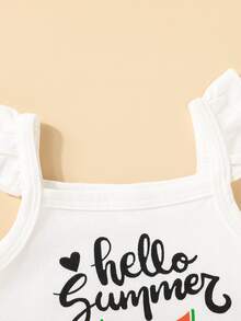 Bebé sandía & con estampado de letra ribete con fruncido Top & con lazo Shorts - Multicolor - Ver 4