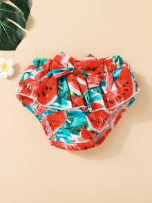 Bebé sandía & con estampado de letra ribete con fruncido Top & con lazo Shorts - Multicolor - Ver 6
