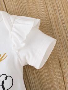 嬰兒標語圖案荷葉邊連身背心和格紋背带半身裙和髮箍