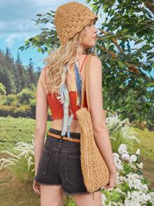 SHEIN Unity Layered Frill Trim Crop Cami Top - Orange - View 2