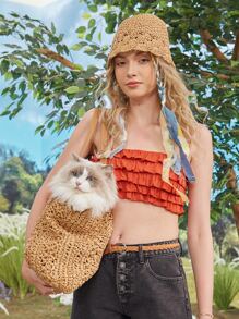 SHEIN Unity Layered Frill Trim Crop Cami Top - Orange - View 5