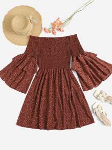 Breezaya 碎花褶皱紧身胸衣露肩连衣裙度假海滩装女款