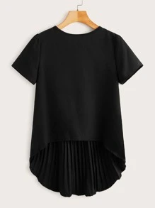 SHEIN LUNE Blusa en contraste fruncido irregular - Negro - Ver 1