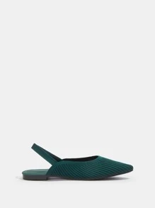 極簡風格針織露跟平底鞋 - 墨綠色 - 查看 3