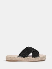 Rhinestone Decor Cross Strap Espadrille Sandals - Black - View 4