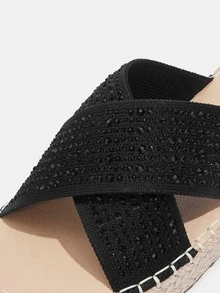 Rhinestone Decor Cross Strap Espadrille Sandals - Black - View 3