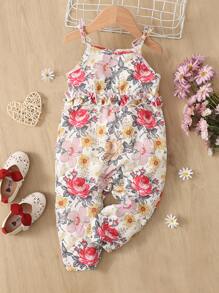 SHEIN Baby Floral Print Frill Trim Cami Jumpsuit - Multicolor - View 1