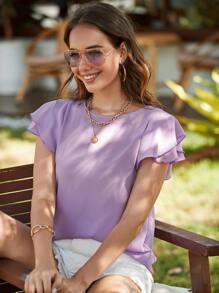 SHEIN Clasi Blusa de manga mariposa de cuello redondo