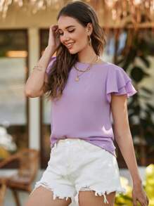 SHEIN Clasi Blusa de manga mariposa de cuello redondo