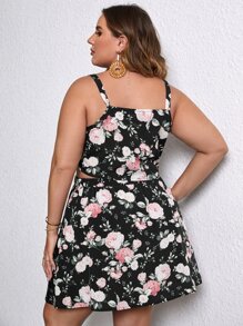 SHEIN Unity 大碼印花吊帶上衣和半身裙 - 黑色 - 查看 2