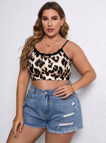 Áo hai dây Plus Size Tương phản ren Báo Giải trí - Nhiều màu - Xem 4