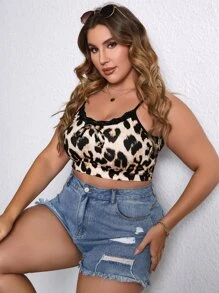 Áo hai dây Plus Size Tương phản ren Báo Giải trí - Nhiều màu - Xem 5